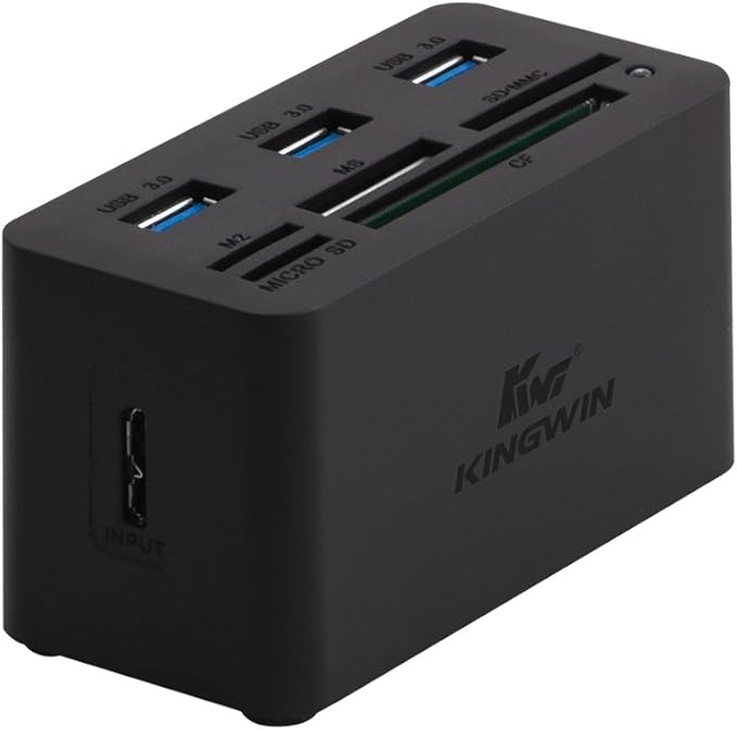 Kingwin USB HUB Adapter w/ Memory Card Reader Writer & USB 3.0 HUB Combo - Supports High Speed SD MS Micro M2 CF Card Reader For Macbook Laptop Desktop - Includes USB Cable 5 Gbps Speed Black