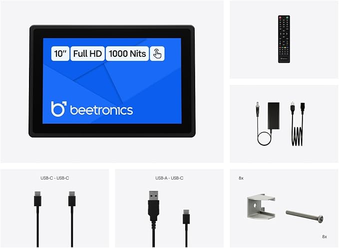 Beetronics 10 Inch High Brightness Touchscreen Monitor | Full HD 1080p | IP66 Waterproof & Dustproof | Industrial Sunlight Readable Outdoor Display for PC Mac Linux | 10HB9M/U1