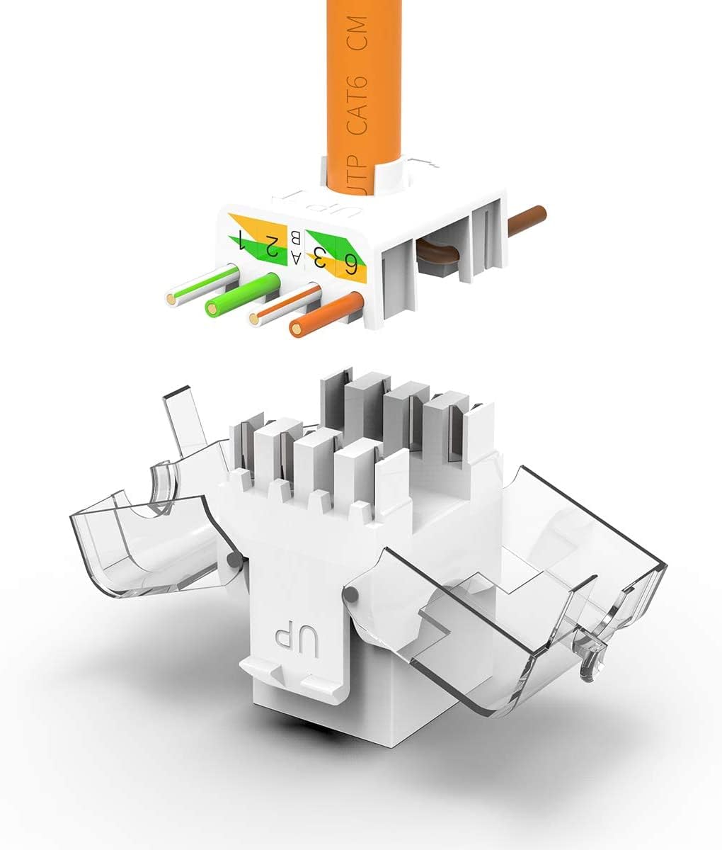 AMPCOM CAT6 Keystone Jack Tool-Less RJ45 UTP, No Punch-Down Tool Required Module Coupler 12-Pack White