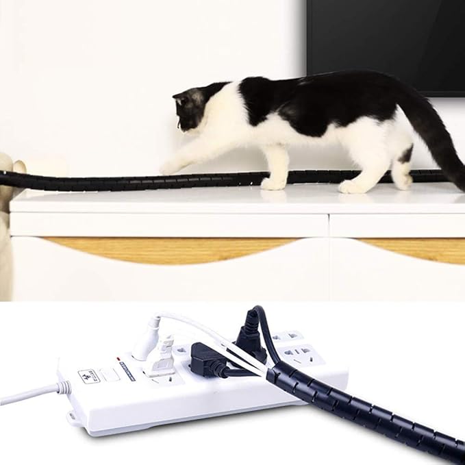 10FT Cable Management Sleeve Cord Bundler 0.8" Diameter w/Zip Clip Zipper Wire Wrap Cord Organizer Cable Tube Hider Flexible & Expandable Home & Office Wire Concealer for PC TV Computer Cinema