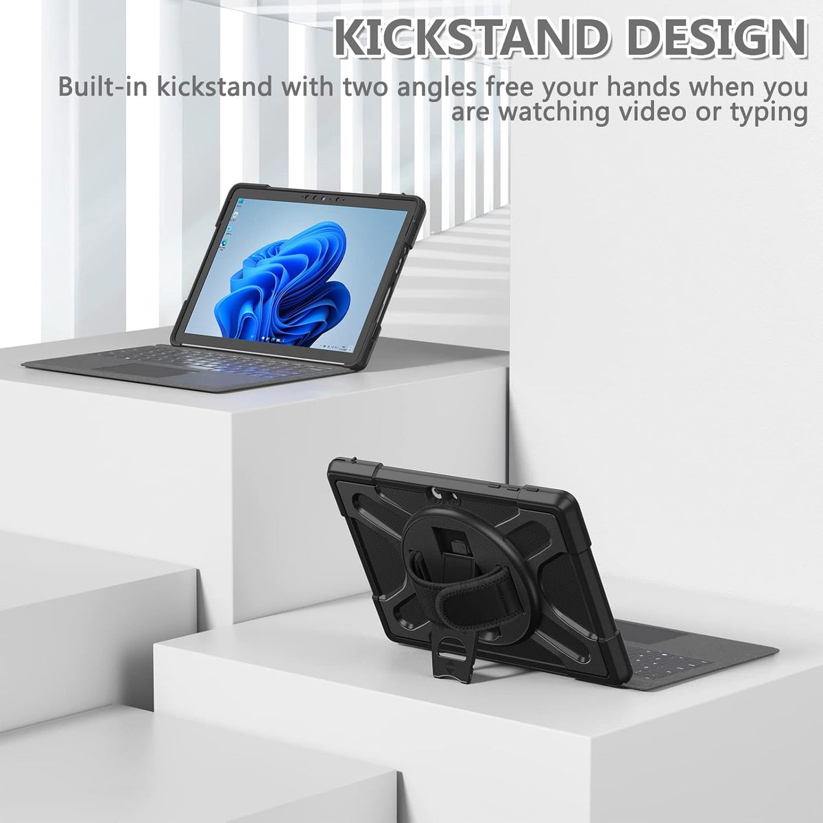 ZenRich Rugged Case with Keyboard for Surface Go 4/3/2/1, Bluetooth Keyboard Case for Microsoft Surface Go 4/3/2/1 with 360° Rotating Hand Strap & Stand