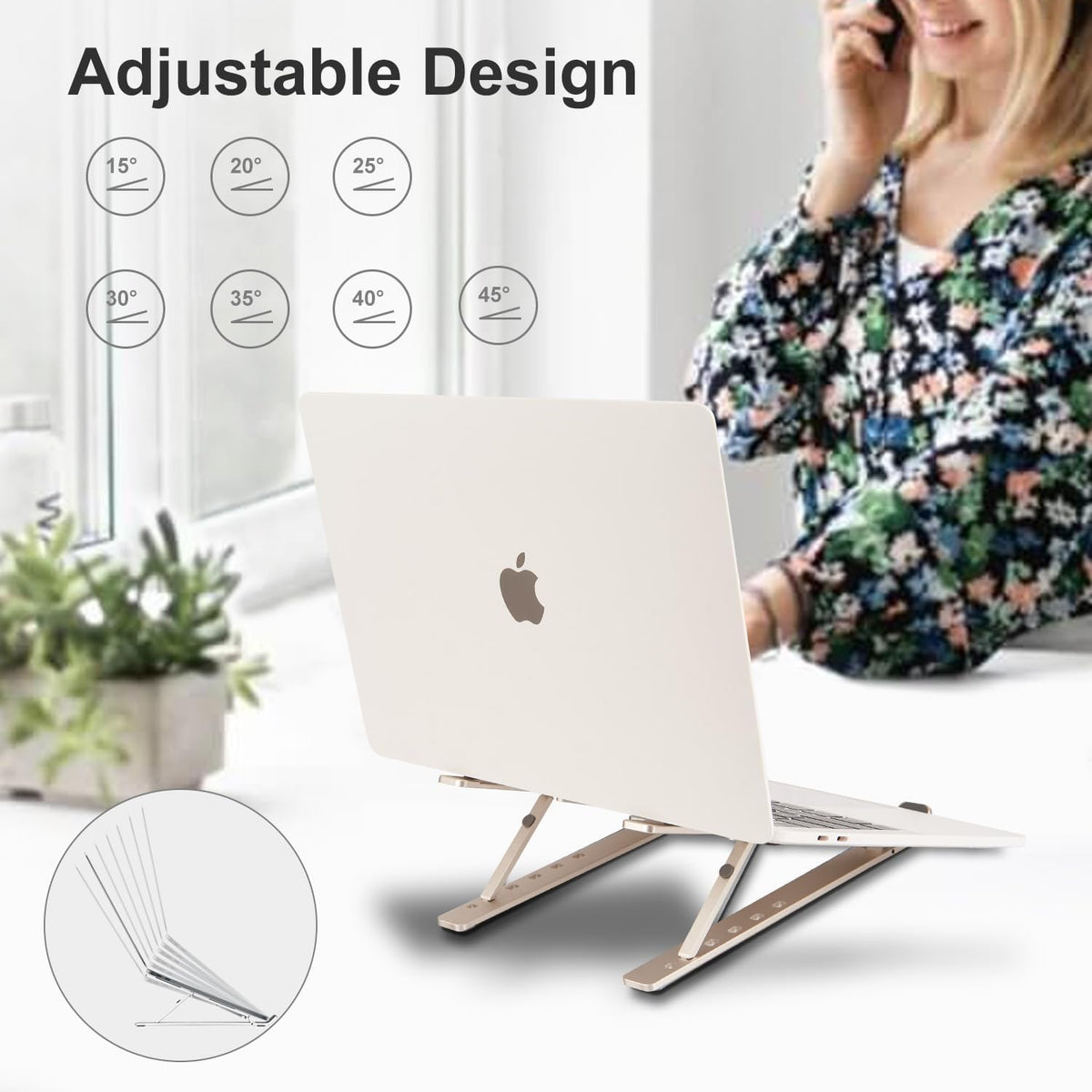 Ergonomic and Foldable Laptop Stand for Desk, Adjustable Riser, Fits All Laptops and Notebooks up to 17,Ultra-Thin,Ventilated Cooling,ABS+Silicone,Starlight.