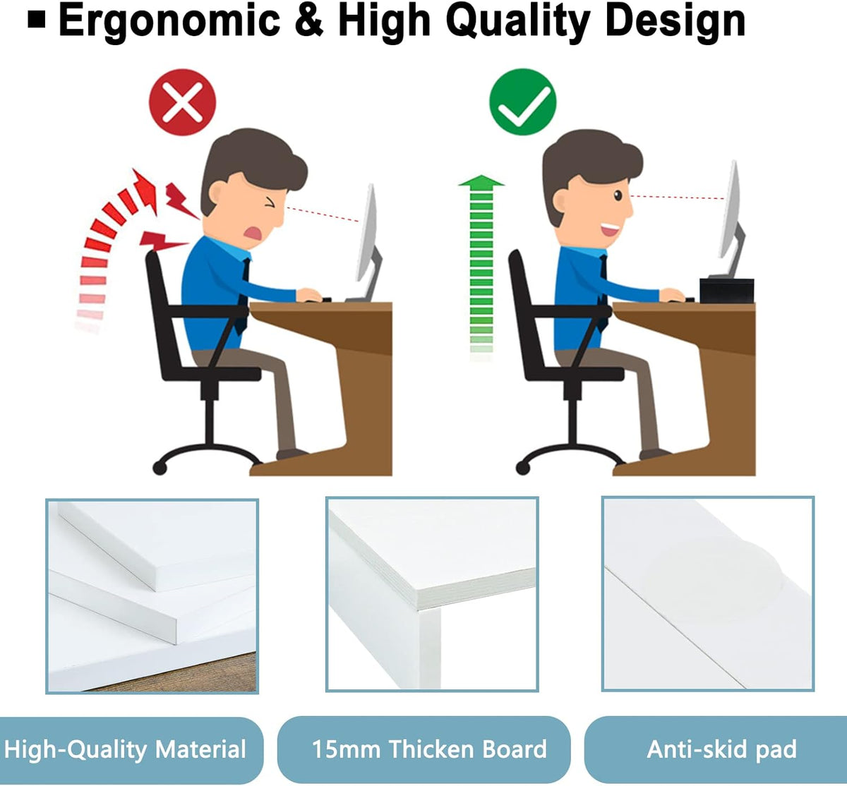 20 inch TEAMIX White Monitor Stand Riser, Wood Desktop Stand for PC/TV/Laptop/Printer, White Monitor Riser