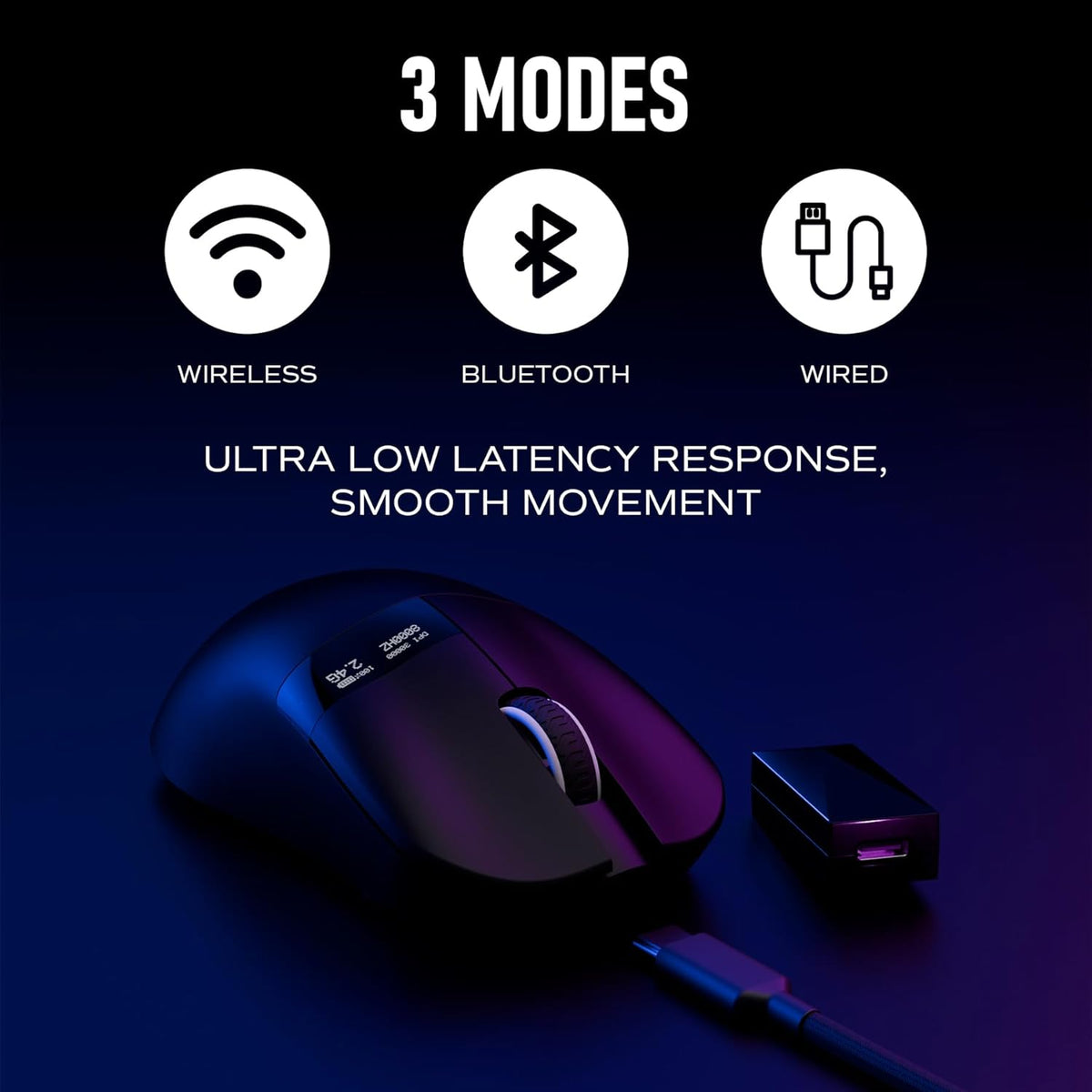 Chilkey Glacier LW 8K M Wireless Gaming Mouse with Screen - 49g Super Lightweight - Dual 8K Polling - Maximum 30000 DPI - Optical Switch - Tri-Mode 2.4G/USB-C/Bluetooth 5.2 - Black