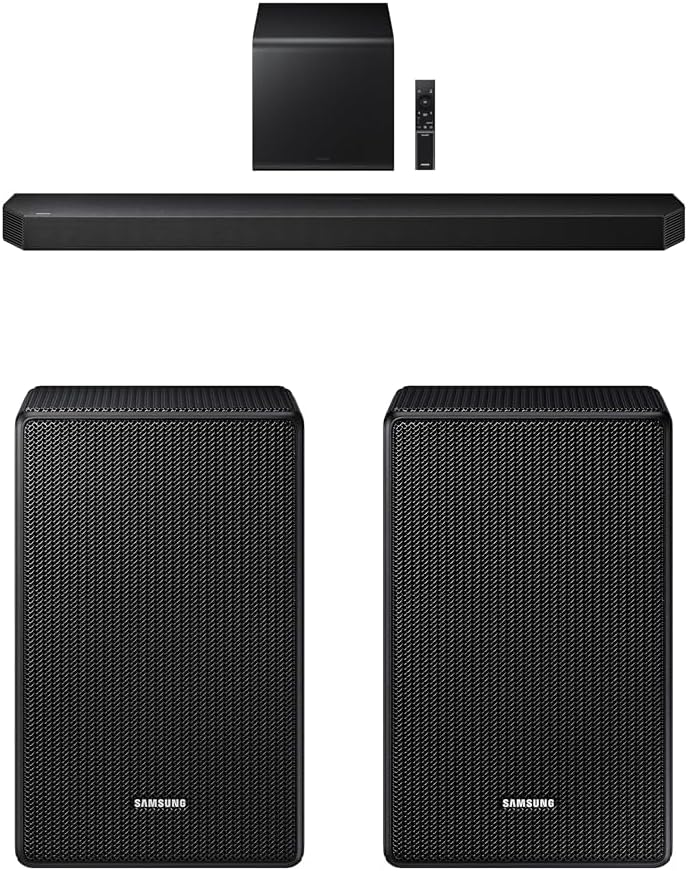 Samsung Q800F 5.1.2ch Q Series Soundbar + Subwoofer, Wireless Dolby Atmos, Q-Symphony (HW-Q800F, 2025) 9500S Rear Speaker Kit - Wireless Dolby Atmos/DTS: X (SWA-9500S, 2021 Model)