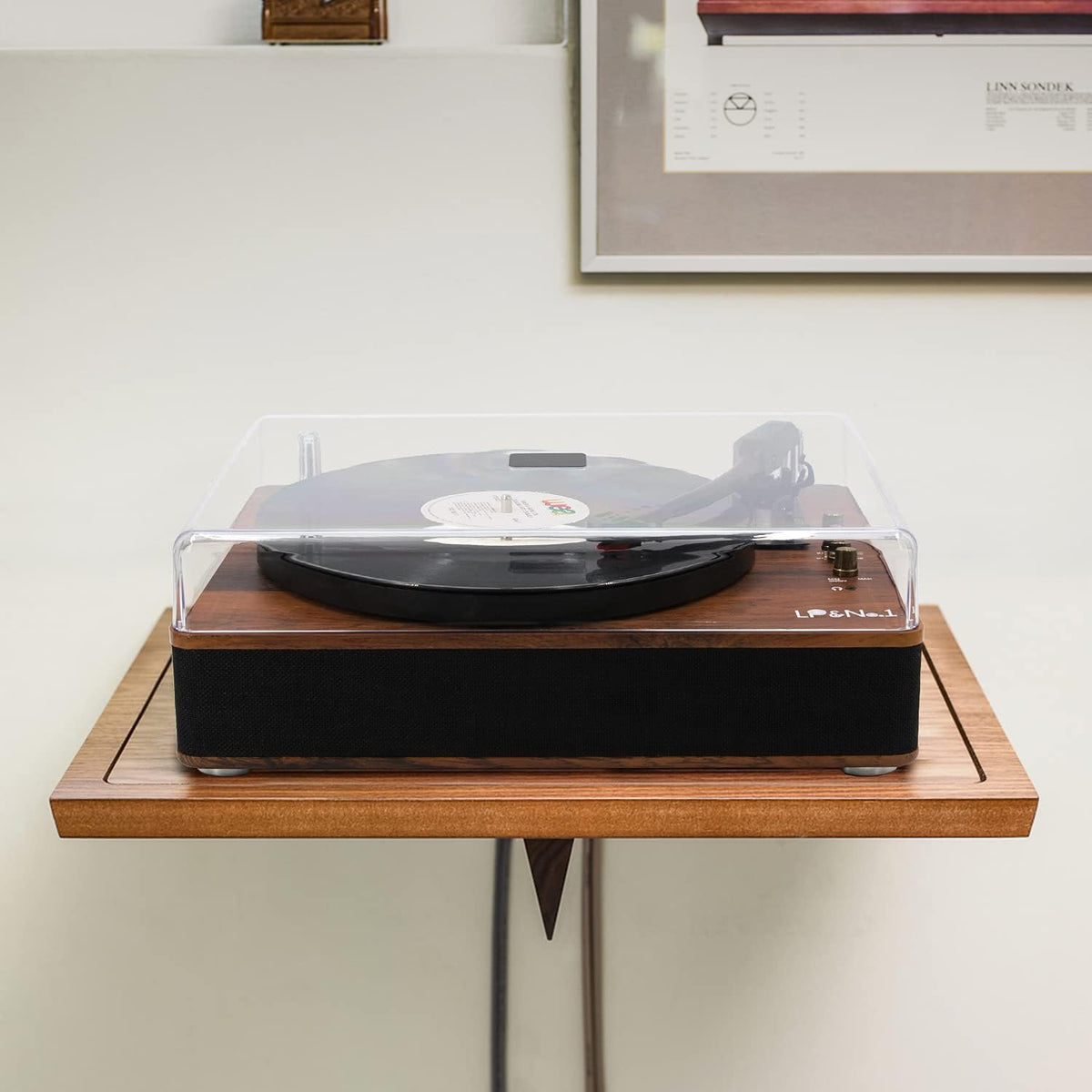 LP&NO.1 Record Player Turntable with Built-in Speakers and USB Play&Recording Belt-Driven Vintage Phonograph Record Player 3 Speed for Entertainment and Home Decoration(Mahogany Wood)