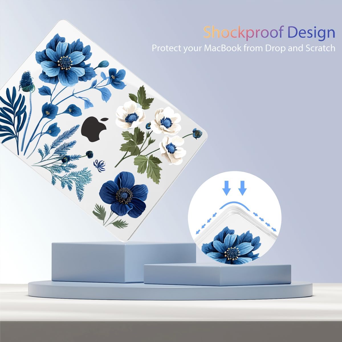 Teryeefi for MacBook Air M4 M3 M2 13.6 inch Case 2025 2024-2022,Fit Model A3240 A3113 A2681, Laptop Hard Shell Cases with Keyboard Cover & Screen Protector for MacBook Air 13.6", Blue Plant Flower