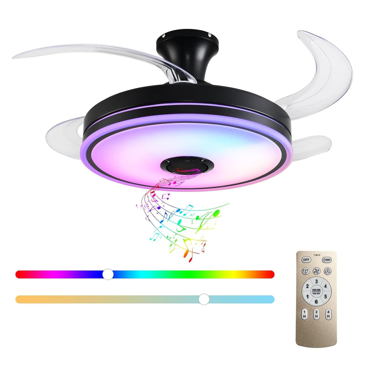 HENTAG 42 Retractable Ceiling Fan with Lights, Smart Ceiling Fan Light with Bluetooth Speaker, App Control for Dimming & RGB C