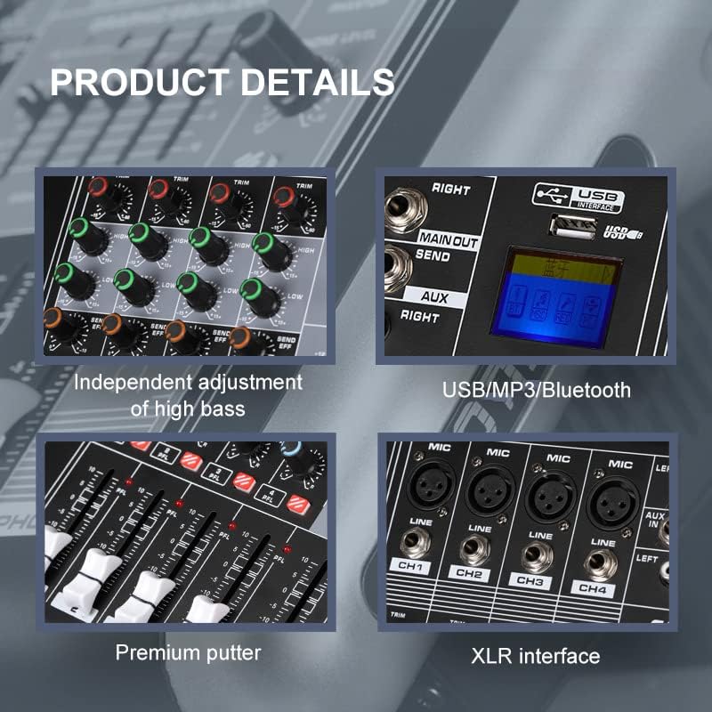 Mixers Audio 8 Channel Mixer Power Mixer Amplifier 2 * 300 Watt Output Dj Mixer Board with 16 Kinds of DSP Reverb Sound Mixers for Speakers