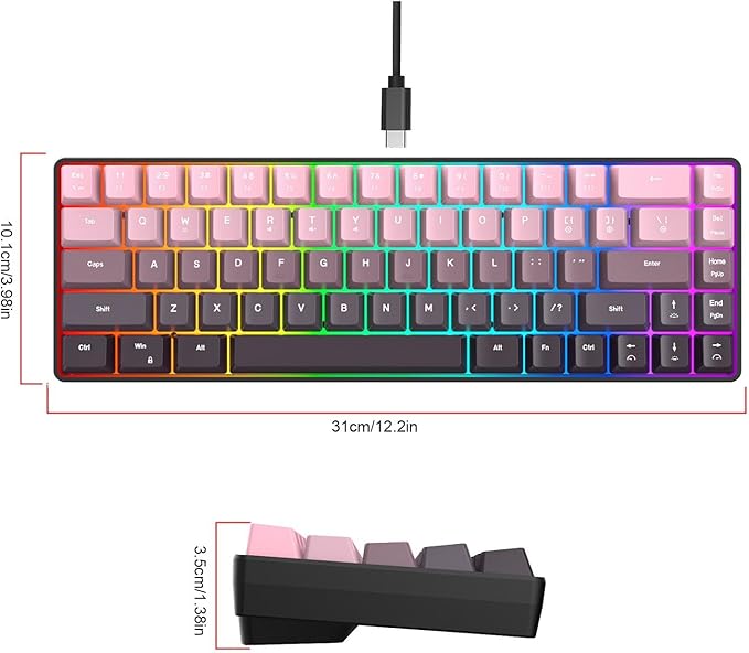 68 Keys Mechanical Gaming Keyboard Gradient Color Wired Keyboard with RGB Backlit & Multimedia Function ABS Injection Keycap Hot Swap Mechanical for PC (Gradient Pink)