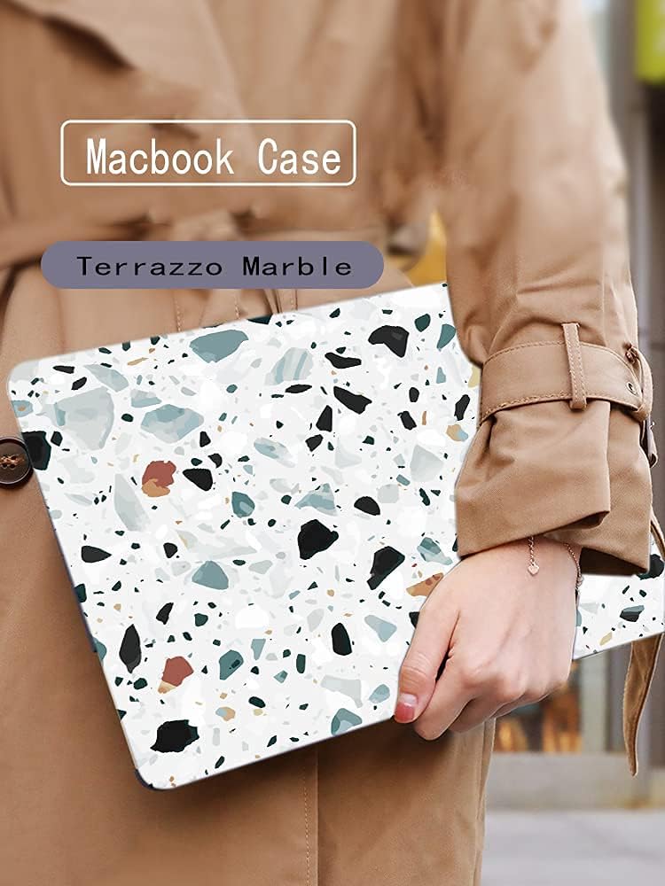 LanBaiLan Compatible for MacBook Pro 13 inch with Touch Bar 2022 2020 2019 2018 2017 2016 Release M1 M2 chip A2338 A2289 A2251 A2159 A1989 A1706 A1708 Laptop Case & Keyboard Cover, Terrazzo Marble