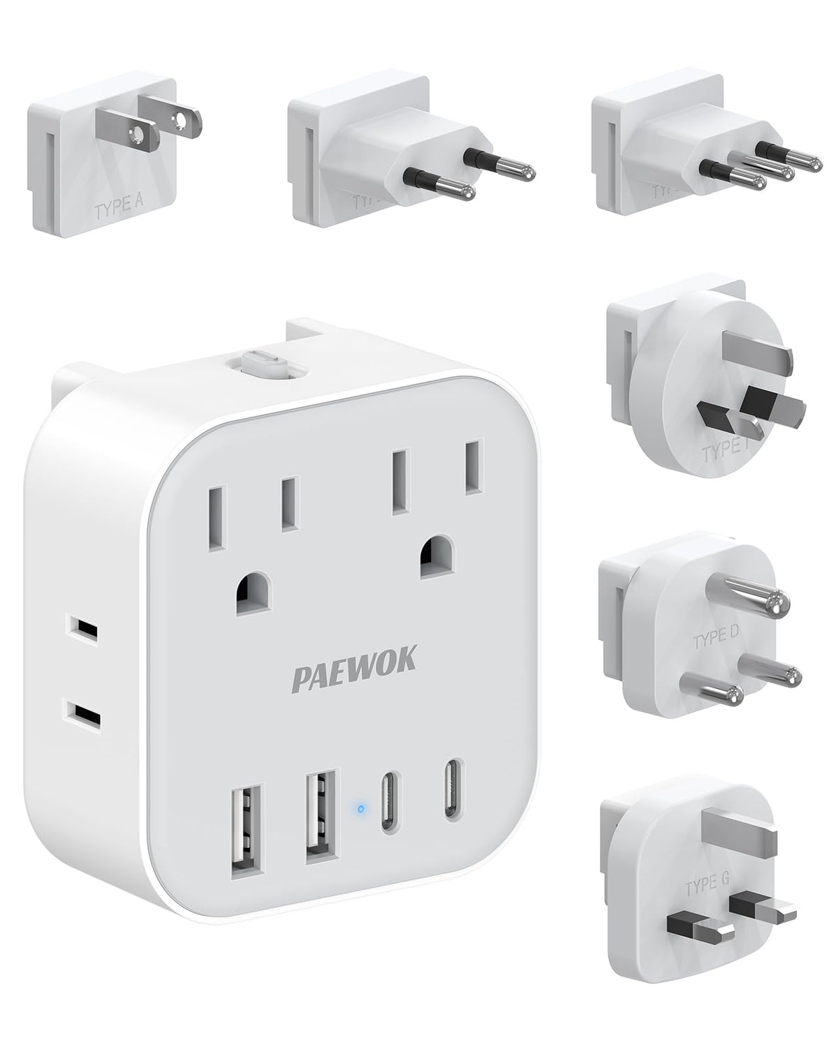 European Travel Plug Adapter Set, 8-in-1 Travel Adapter with 4 AC, 4 USB Ports (2 USB C), US to UK/EU Universal Travel Adapter,