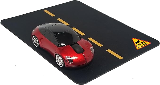 Wireless Car Mouse + Car Mousepad Combo – 2.4GHz Optical Wireless Mouse Cute Novelty Gift for All Ages Ergonomic Design USB Receiver Working Headlights (Yellow)