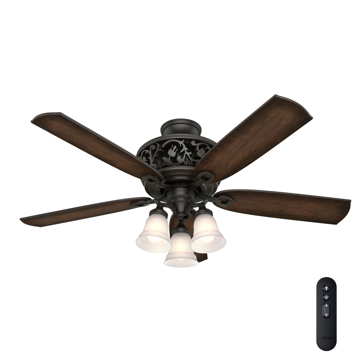 Hunter 54 inch Indoor Ceiling Fan with LED Lights and Remote Control - Standard Mount Bronze Ceiling Fan, 5 Blades, For Bedroom,