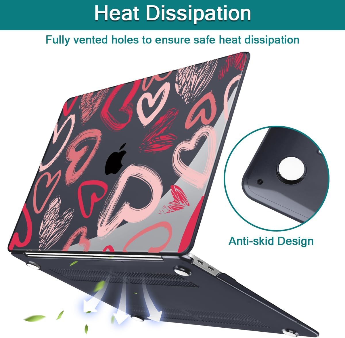 Teryeefi for MacBook Air 13 inch Case M1 A2337 A2179 A1932 (2020 2019 2018 Releaes) with Retina Display with Touch ID, PC Plastic Hard Shell & Keyboard Cover & Screen Protector, Heart A002