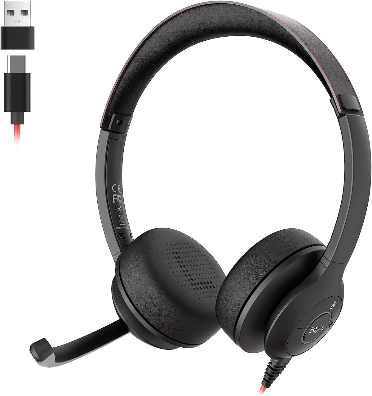 Headset Headset USB with Microphone for PC/Laptop, Wired Headphones with Noise Cancelling Mic, USB C & USB A, All-day