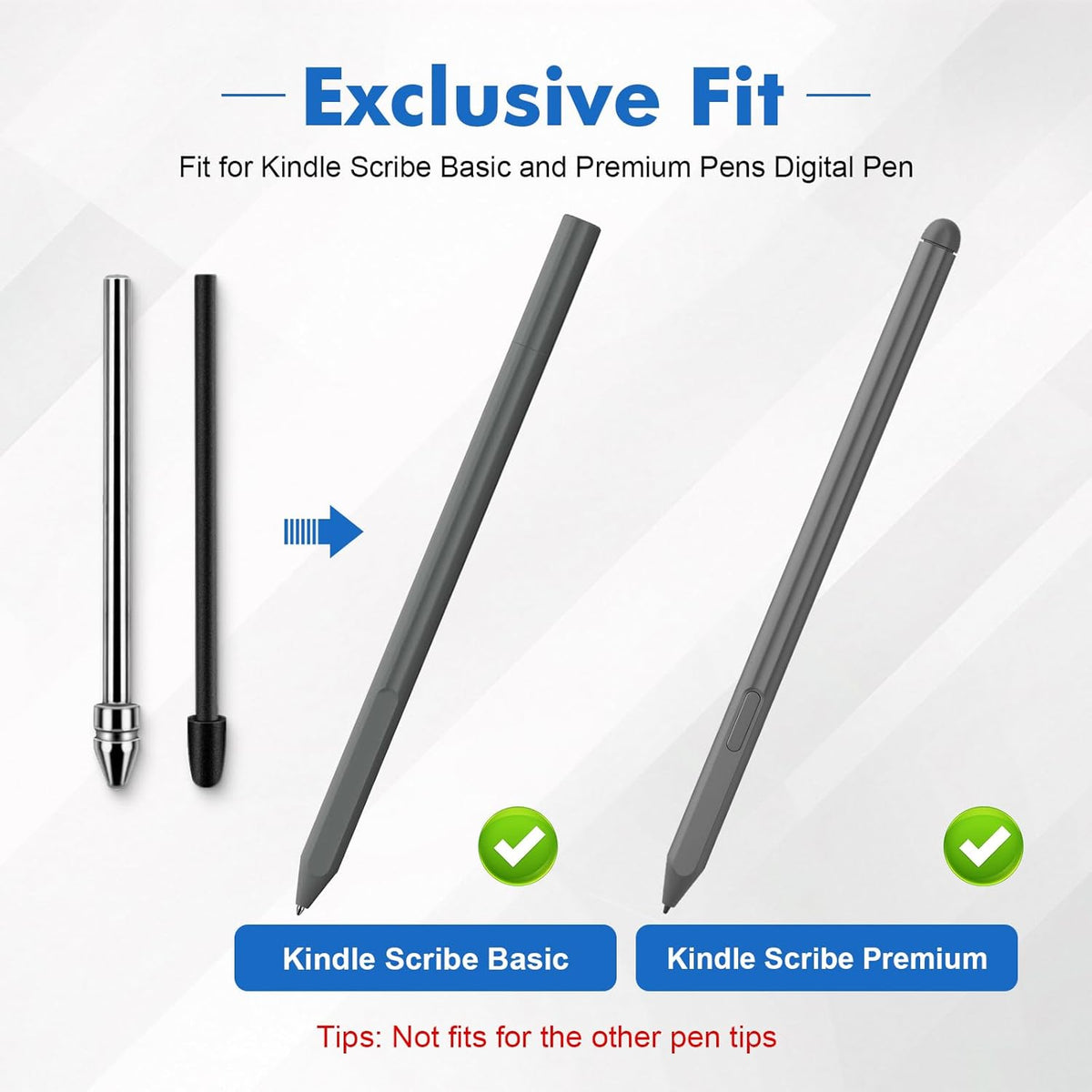 No Wore Out Titanium Alloy Replacement Fine Tips 1 Pcs & 10 Pcs Soft Felt Nibs Combo Set fit for Kindle Scribe Basic and Premium Pens Digital Pen, Smooth Ballpoint Note Taking Backup Nibs