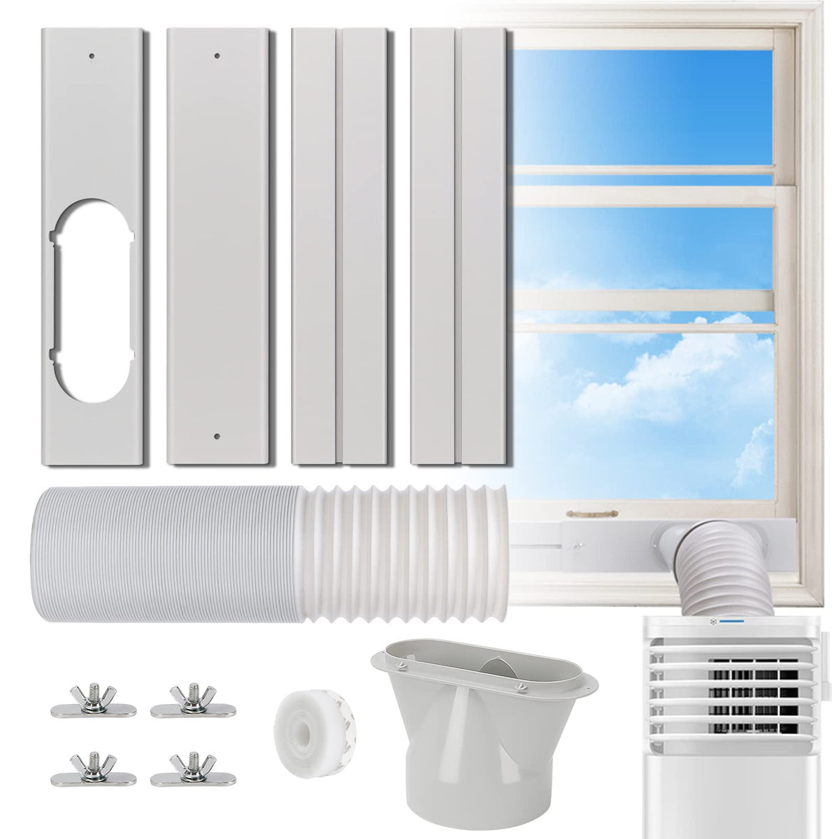 Kxuhivc Portable Air Conditioner Window Vent Kit, Adjustable Window Seal with 5.1 Inch Diameter, 51 Inch Length Exhaust Hose for