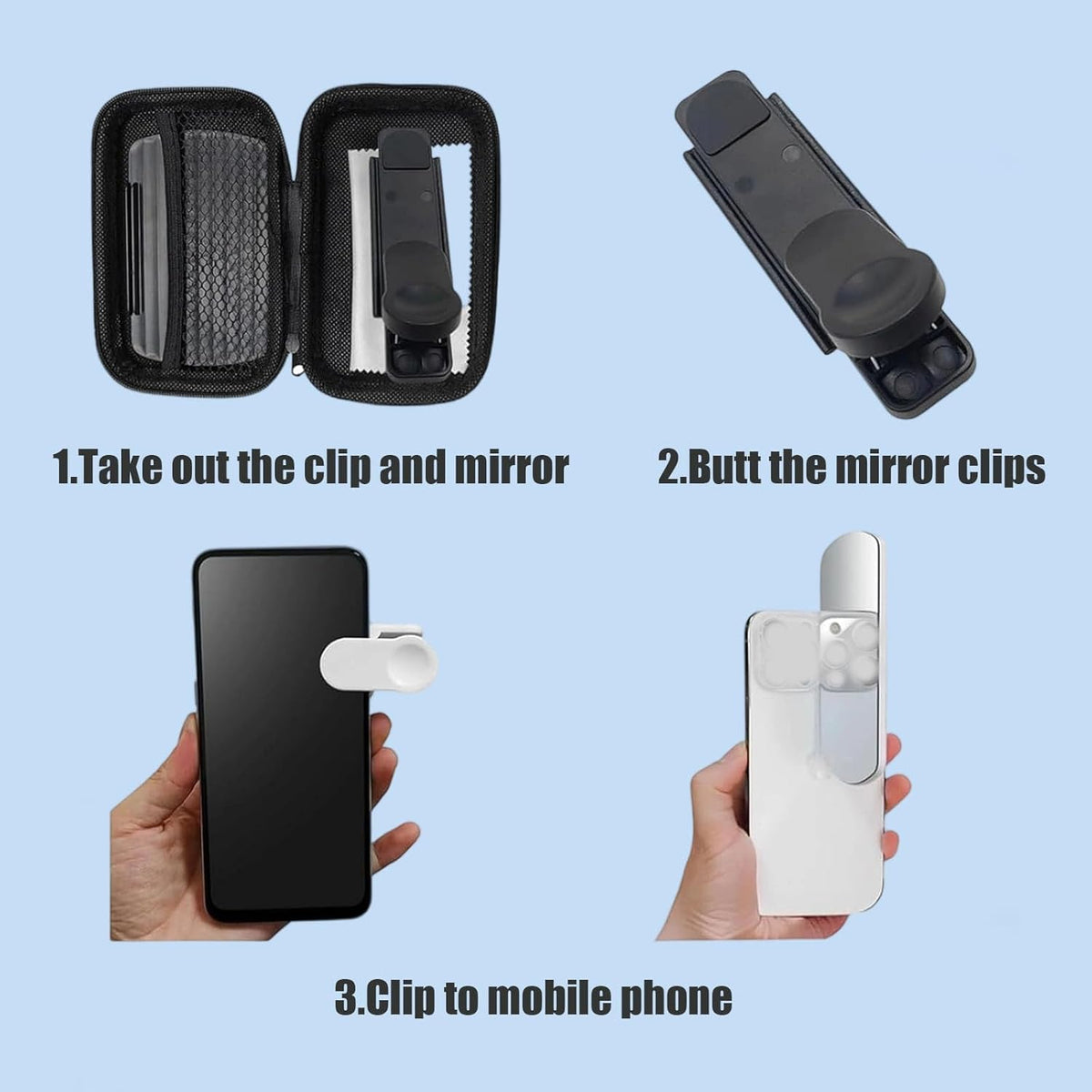 Mirror Effect Lens - Capture Stunning Reflections Instantly, Smartphone Camera Mirror Reflection Clip Kit, Adjustable HD Glass Smartphone Photography Flip Mirror for Creative Photography (Black)