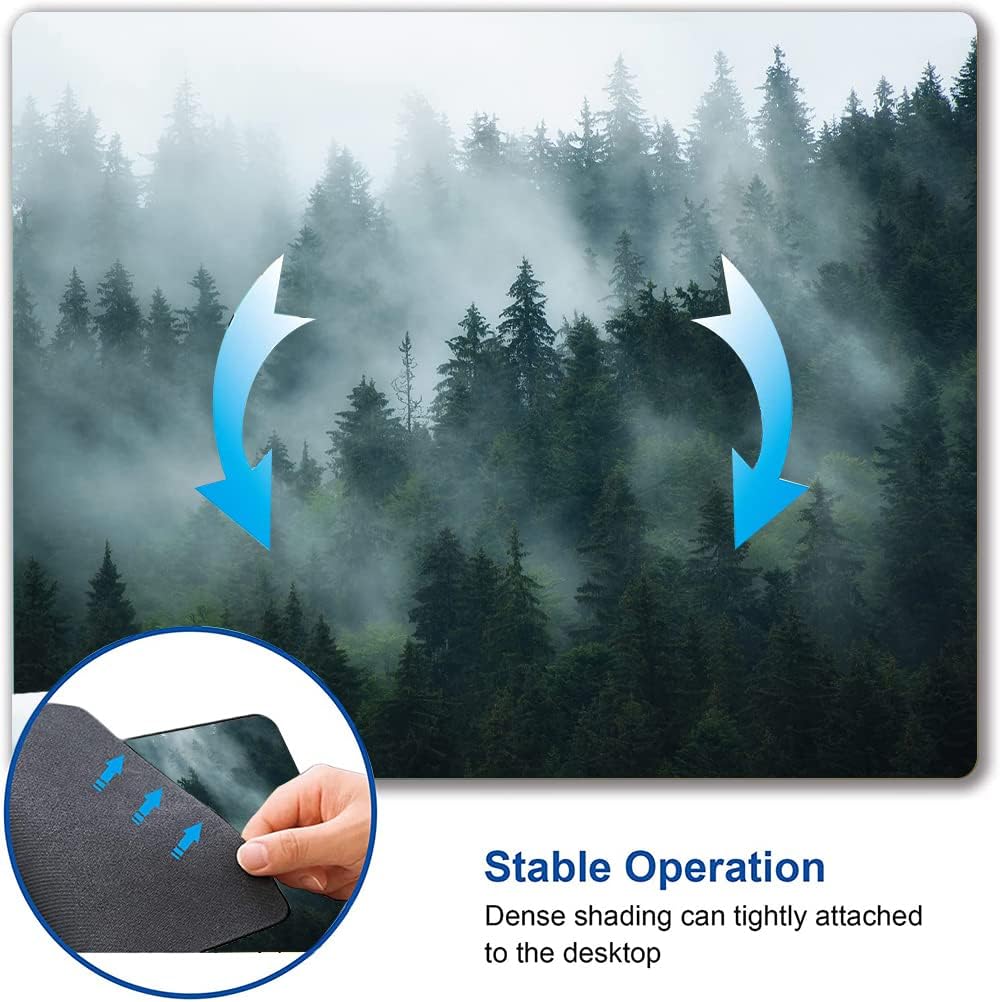 Hokafenle Mouse Pad, Square Personalized Computer Mouse Pads with Natural Design, Washable Mouse Mat, Gaming Office Home Non-Slip Rubber Base Mousepad, Misty Forest