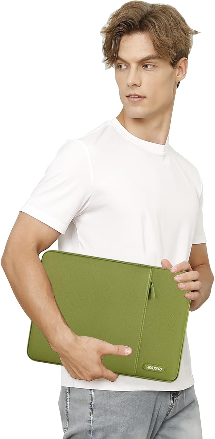 MOSISO Laptop Case 16 inch, 15-15.6 inch Laptop Sleeve Compatible with MacBook Pro 16 M4 M3 M2 M1, HP Acer Dell Lenovo ASUS Notebook, Polyester Vertical Computer Sleeve Bag with Pocket, Chartreuse