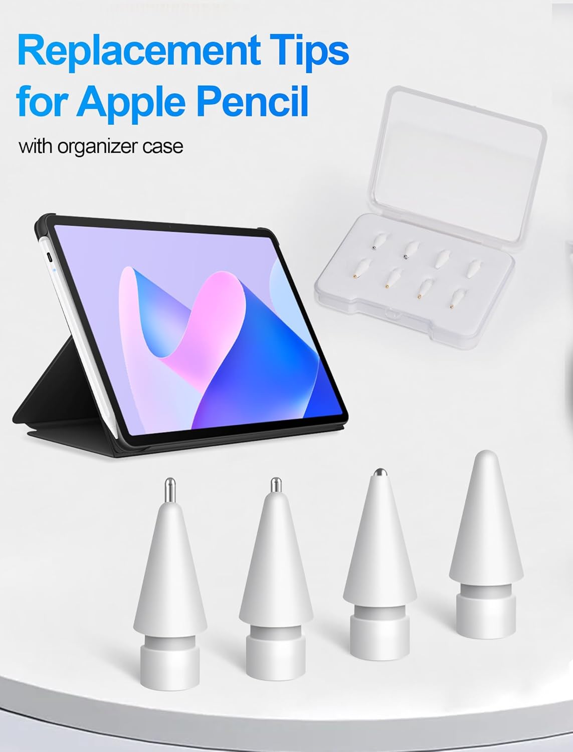 Replacement Tips for Apple Pencil Accessories - 4 Pack Mix Replacement Pencil Tips for Apple Pencil 2nd/ 1st Gen/USB-C/Pencil Pro