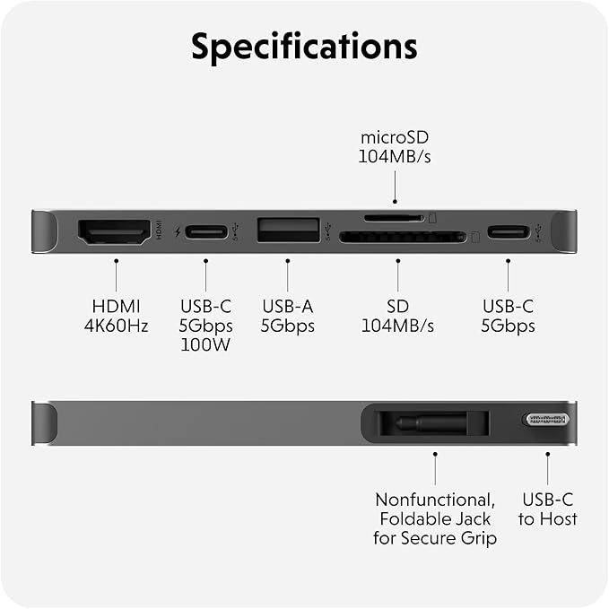 HyperDrive Next 6 Port Universal USB C Hub — 6 Port USB Hub for Seamless Laptop Connectivity w/ 4K60Hz 100W Power Delivery Ultra-Fast Data Transfer EcoSmart — Form-Fitting for MacBook & PC