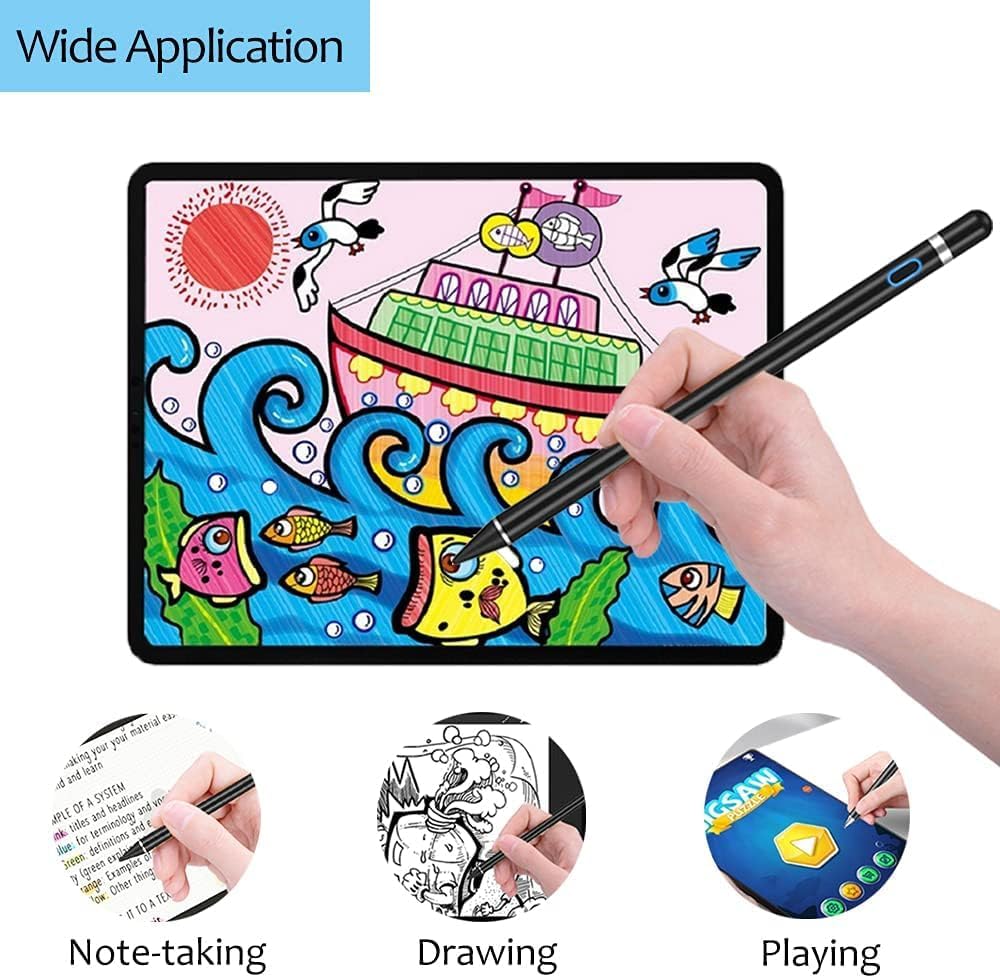 Stylus Pen for Touchscreen, DOGAIN iPad Pencil 1.5mm Fine Point Rechargeable, Tablet Pen for Drawing/Writing/Playing, Stylus Pen for iPad/iPad Air/Mini/Pro/Android/iPhone and Most Device(Black)