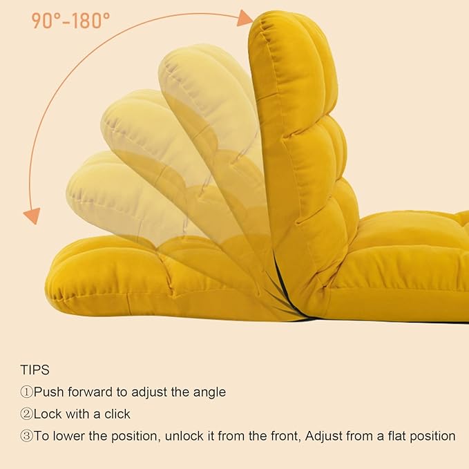 Floor Chair Gaming Floor Seat for Living Room Adjustable Backrest with Cotton Linen Cover for Balcony Reading Bedroom Study Room(Yellow)