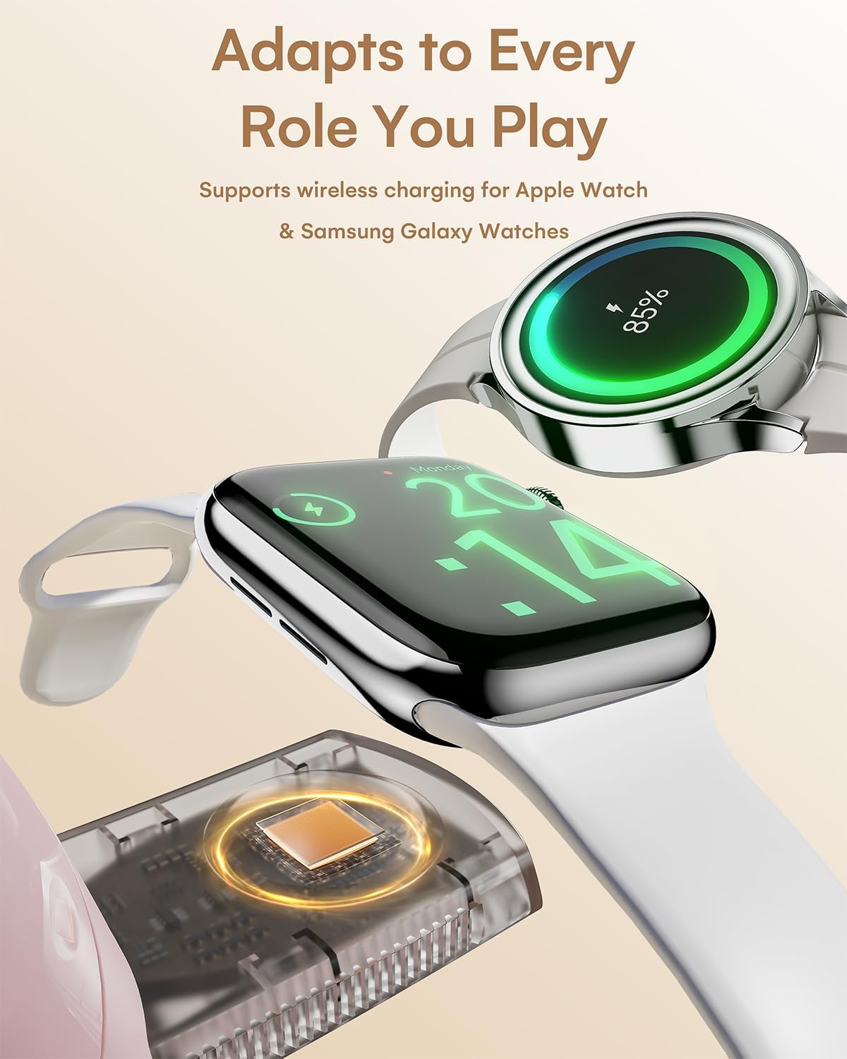 ZEEHOO 4 in 1 Wireless Charging Station for Apple,Mag-Safe Charger &Dimmable Light,Qi2 15W Rotating Fast Wireless Charger for iPhone 16,15,14,13,12&Pixel10&AirPods& iWatch&Samsung Watch(30W Adapter)