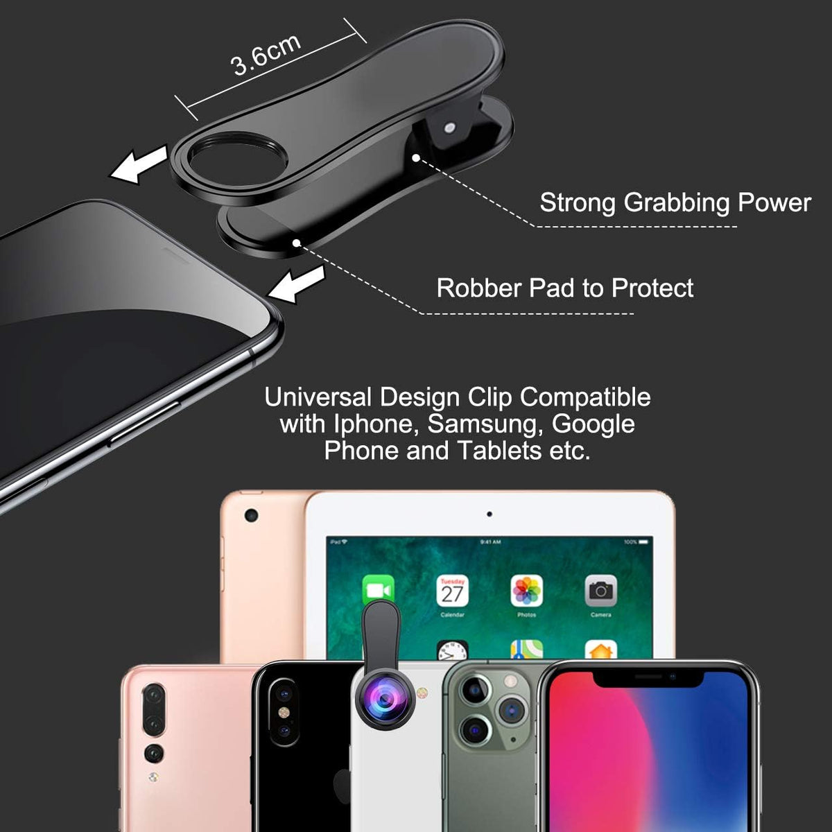 KEYWING Phone Camera Lens 3 in 1 Phone Lens Kit, 198 Fisheye Lens + 120 Super Wide-Angle Lens + 20x Macro Lens for iPhone Samsung Android Smartphone Black 3in1