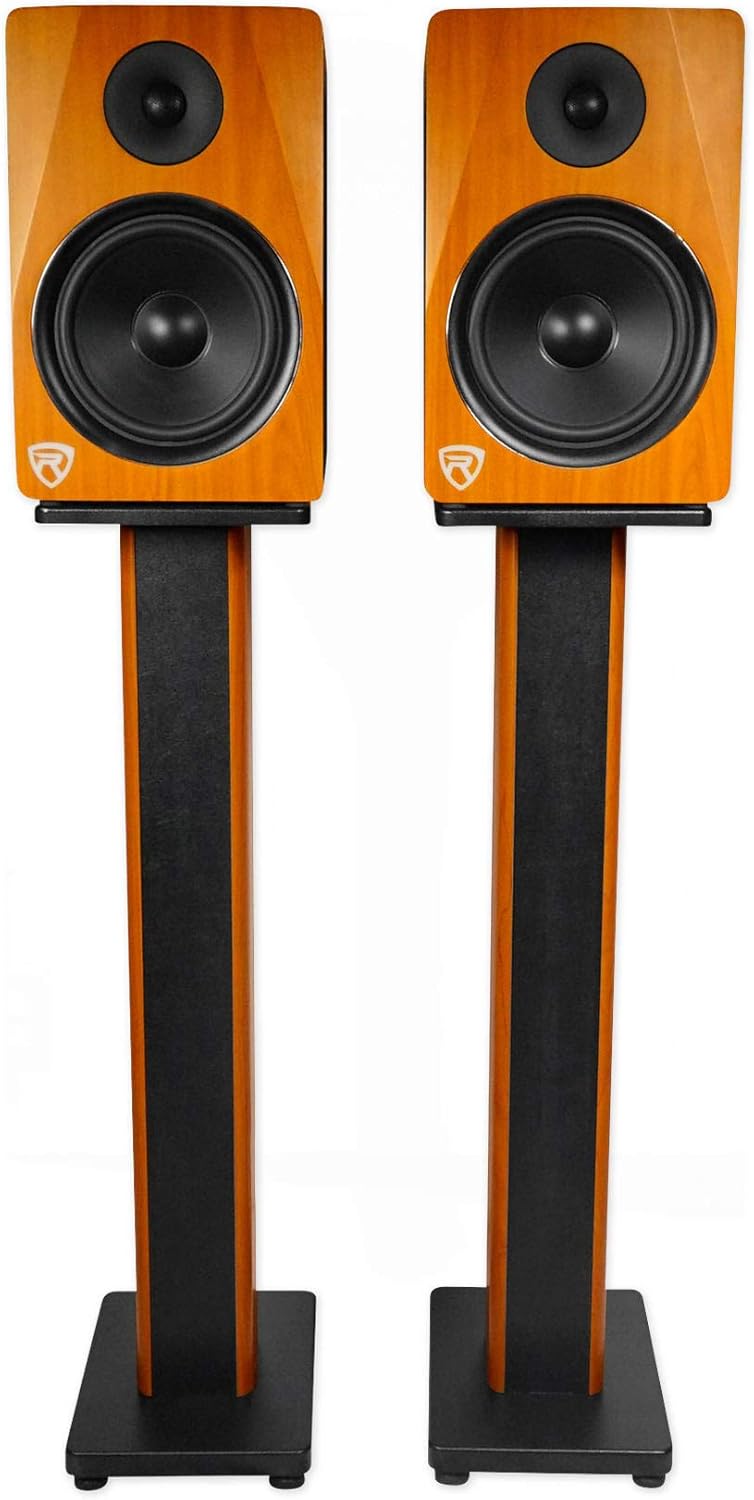Rockville Pair RHTSC 36-Inch Bookshelf Speaker Stands, Surround Sound, 60 lbs Capacity, Wood Construction, Isolation Pads, Spikes, Sand-Fillable, for Home Theater and Studio Audio