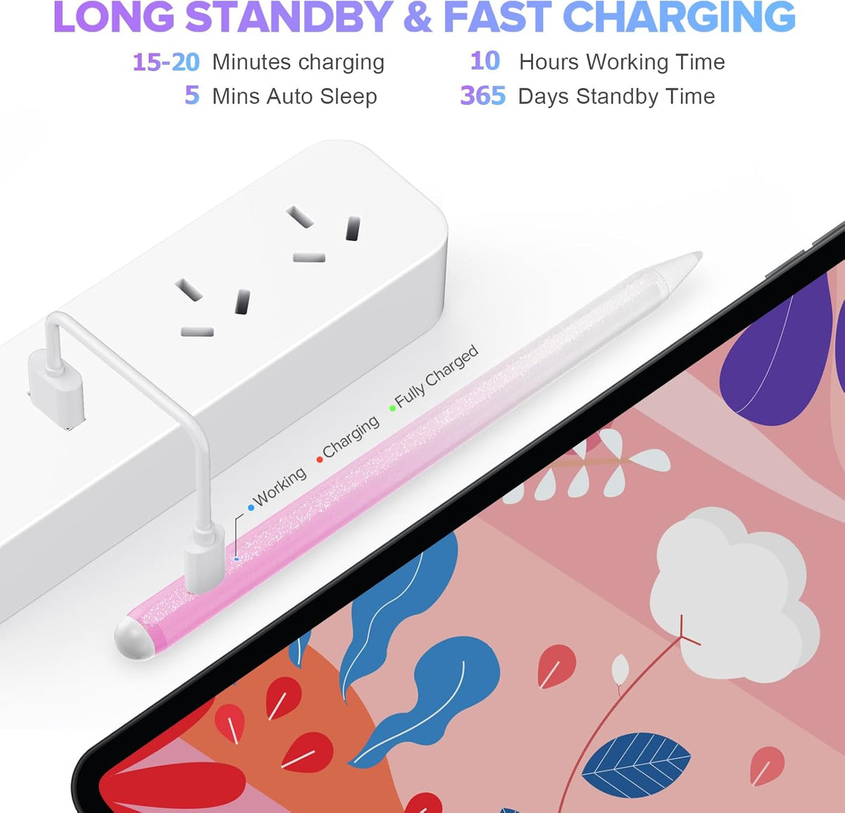 Stylus Pen for iPad 6th-11th Generation-2X Fast Charge Active Pencil Compatible with 2018-2025 Apple iPad Pro 11"/12.9"/M4, iPad Air 3/4/5/M2/M3,iPad mini 5/6 Gen-Gradient White Pink