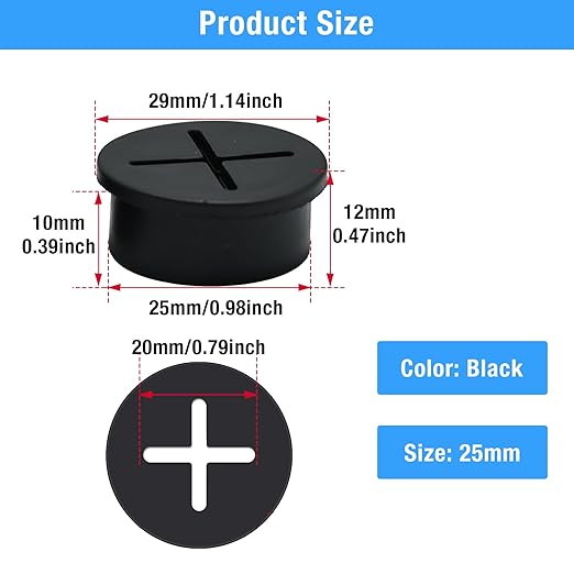 BOPOREAE Desk Grommet, 1 in 25 mm Black 15 Pcs Silicone Rubber Grommets