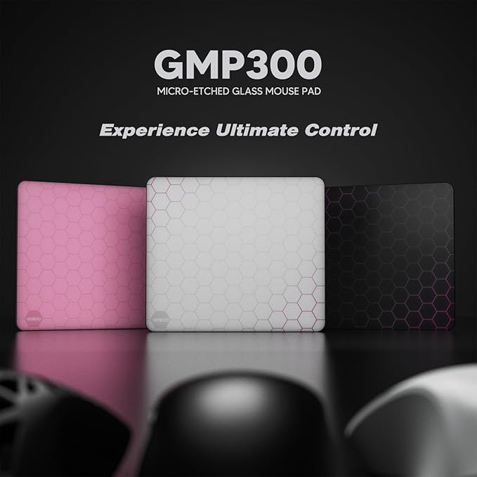 Vetroo GMP300 Tempered Glass Gaming Mouse Pad Micro-Etched 3mm Tempered Glass with Silicone Anti-Slip Base Multi-Layer Curing Smooth Operation for Esport & Work (White)