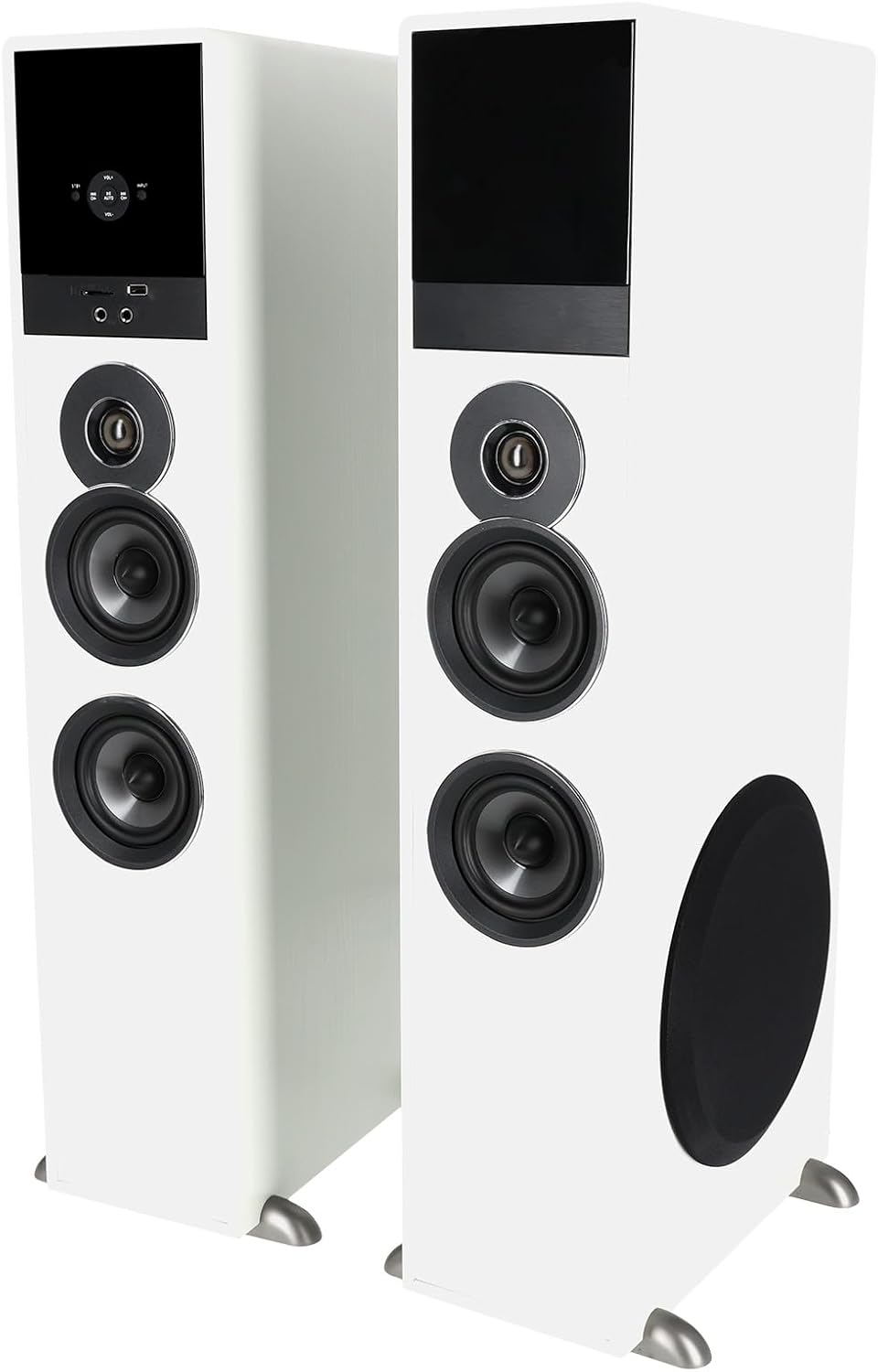 Rockville TM80W Powered Home Theater Tower Speaker System, White, 800W, 8" Subwoofers, Bluetooth, USB/SD Playback, FM Radio, Remote Control, Karaoke Ready, Perfect for Home Entertainment