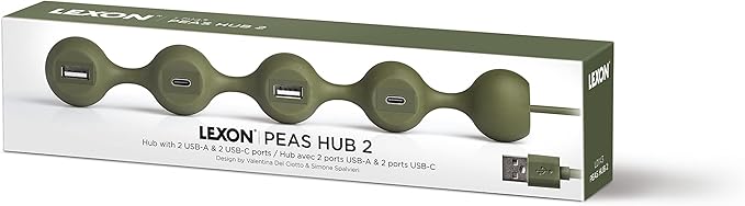 LEXON PEAS HUB 2 4-Port Hub Charge 2 x USB 2 x USB-C 2 Smartphones Simultaneously Copper Inner Cable LD143DR Dark Red