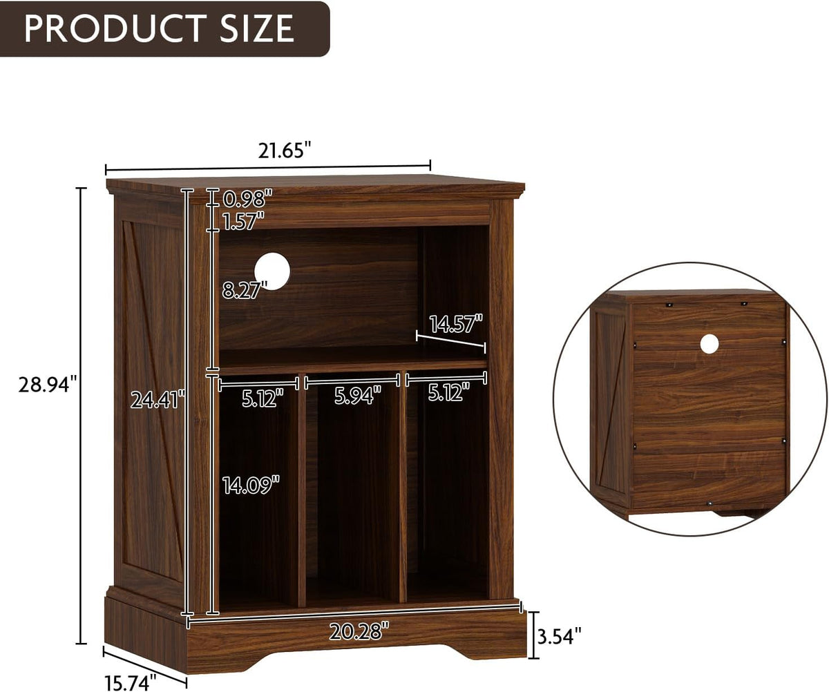 Farmhouse Record Player Stand, 3 Tier End Table, Turntable Stand with Vinyl Record Storage ,Wood Record Holder Cabinet Dispaly Shelf for Living Room,Bedroom,Rustic Brown