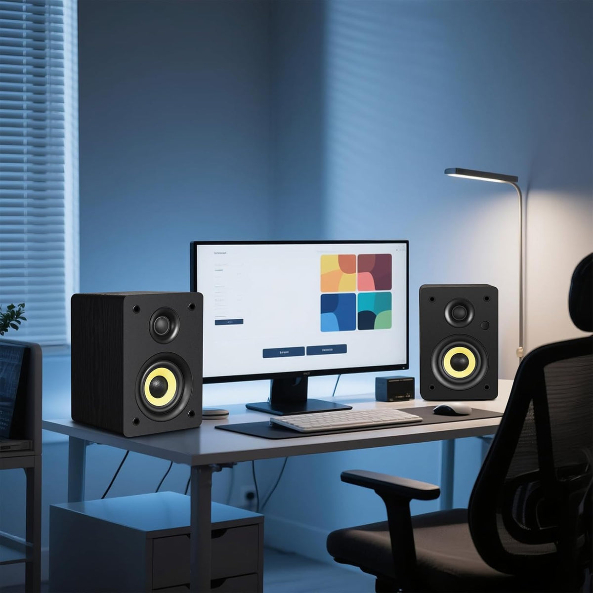 SW206 4” HiFi Bookshelf Speakers with Studio Mode, 80W Active, Bluetooth 5.4/Optical/Coaxial/TRS/Aux/24bit DAC USB, for Turntable TV PC Desktop, MDF Cabinet, Remote Control, Black