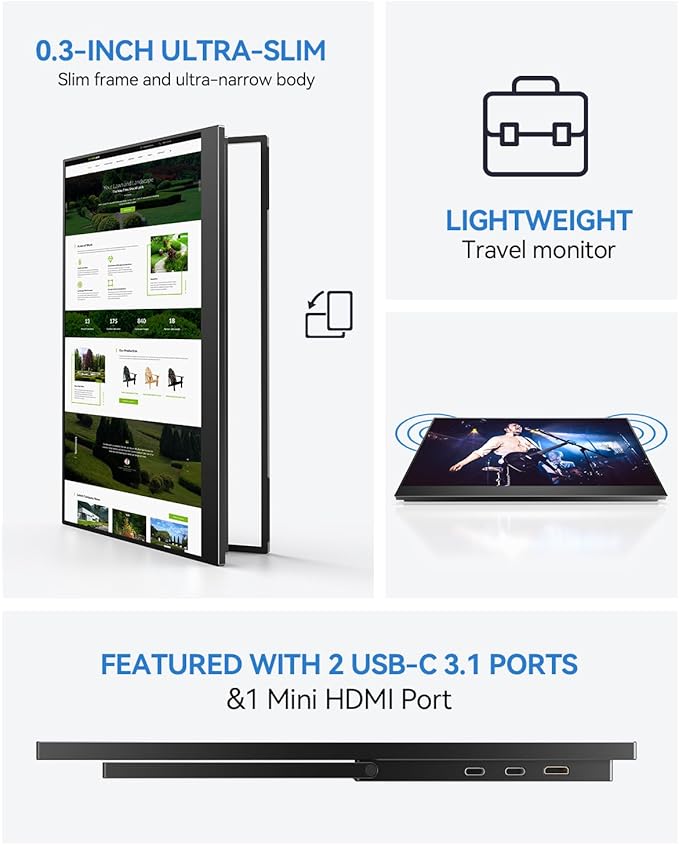 UPERFECT 17.5 Portable Monitor 1920×1200 FHD 16:10 IPS 125% sRGB 400 nits USB-C & HDMI Laptop Extender with 180° Adjustable Stand Travel Second Screen for MacBook PC Phone & Gaming