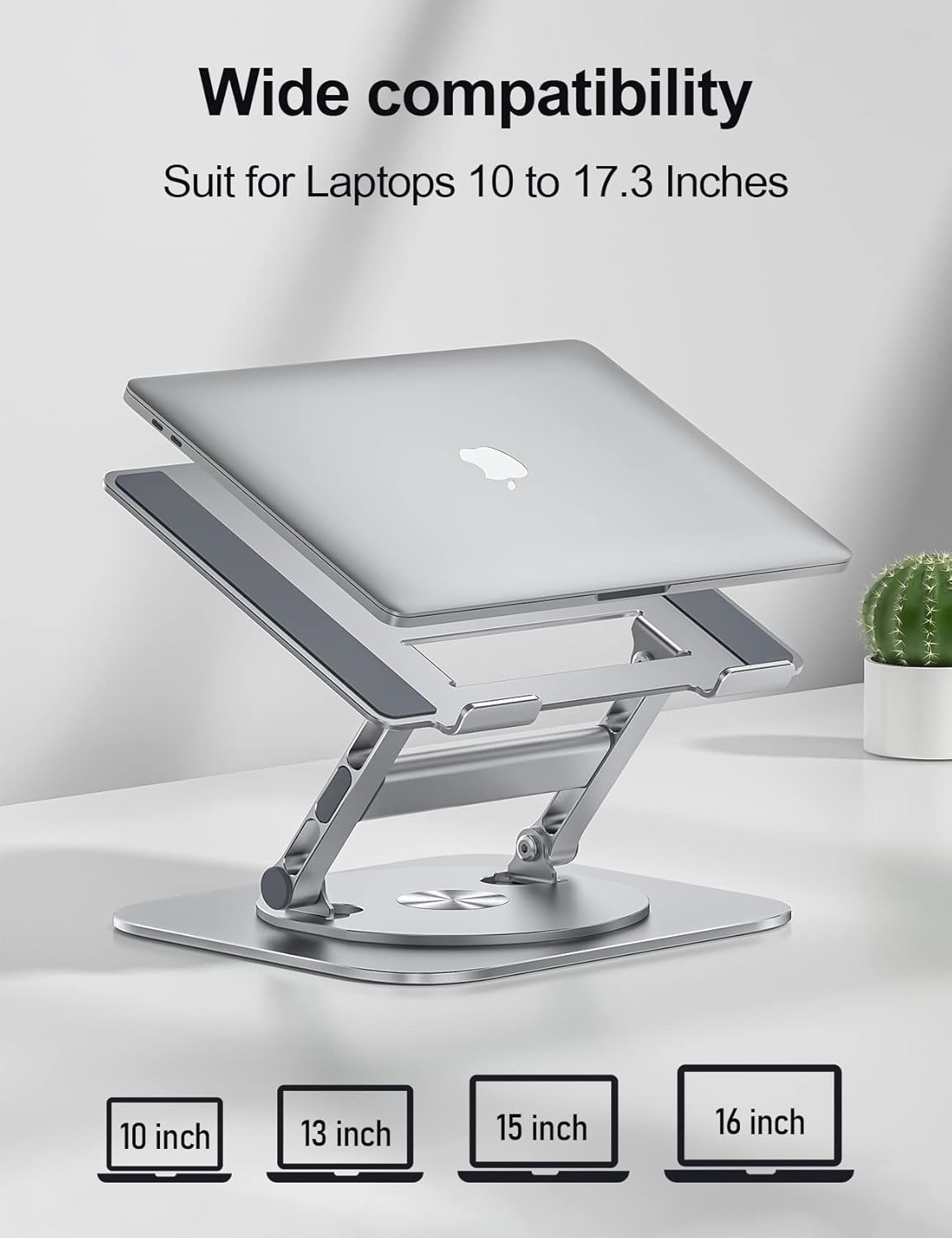 Laptop Stand for Desk, 360 Rotating Base Aluminum Computer Stand Ergonomic Laptop Riser Notebook Holder Fits up to 17-Inch Laptop, Silver