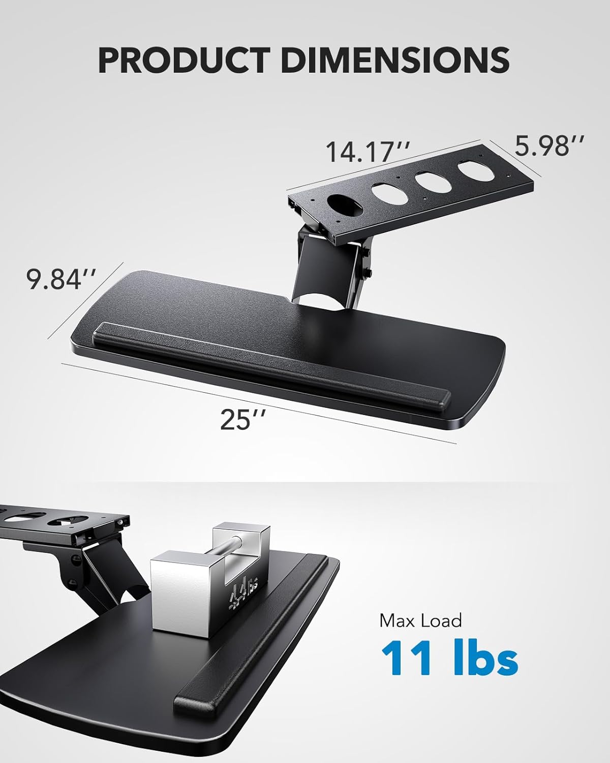 HUANUO Keyboard Tray Under Desk, 360 Adjustable Ergonomic Sliding Keyboard & Mouse Tray, Under Desk Keyboard Tray Slide Out, Keyboard Holder Under Desk for Typing in Home, Office Work, 25"W x 9.84"D