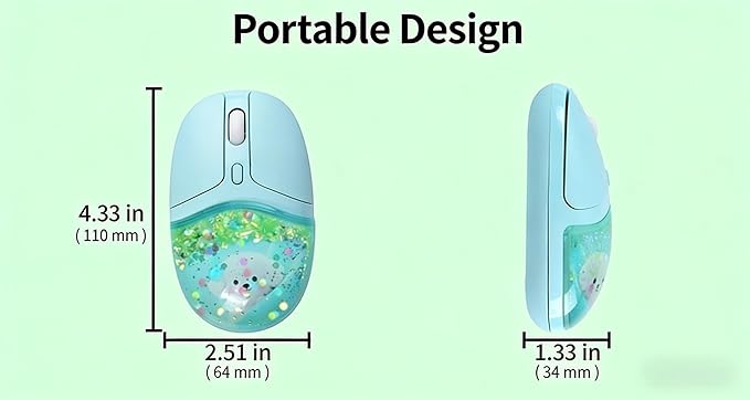 Wireless MouseGlitter Animal Design 3-Device Bluetooth & 2.4 G 4000 DPI RGB Light Multi-Mode Portable Mouse for PC Laptop Office Gaming Students Home Travel Use (Green)