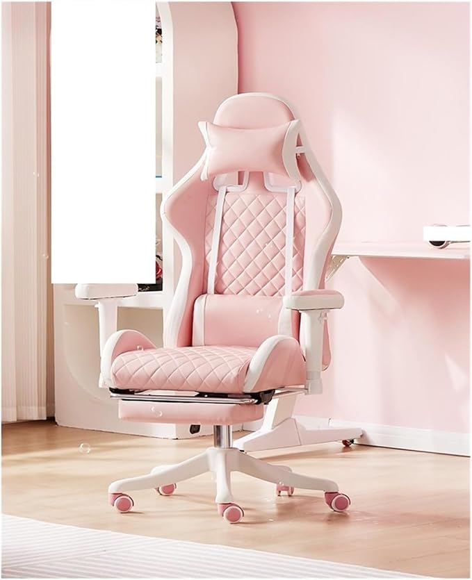 Computer Chair Chairs Gaming Chair Ergonomic Leather Chair Home Office Comfortable Game Swivel Chair Gamer Live Computer Chair Chair (Color : White Blue Pedal)