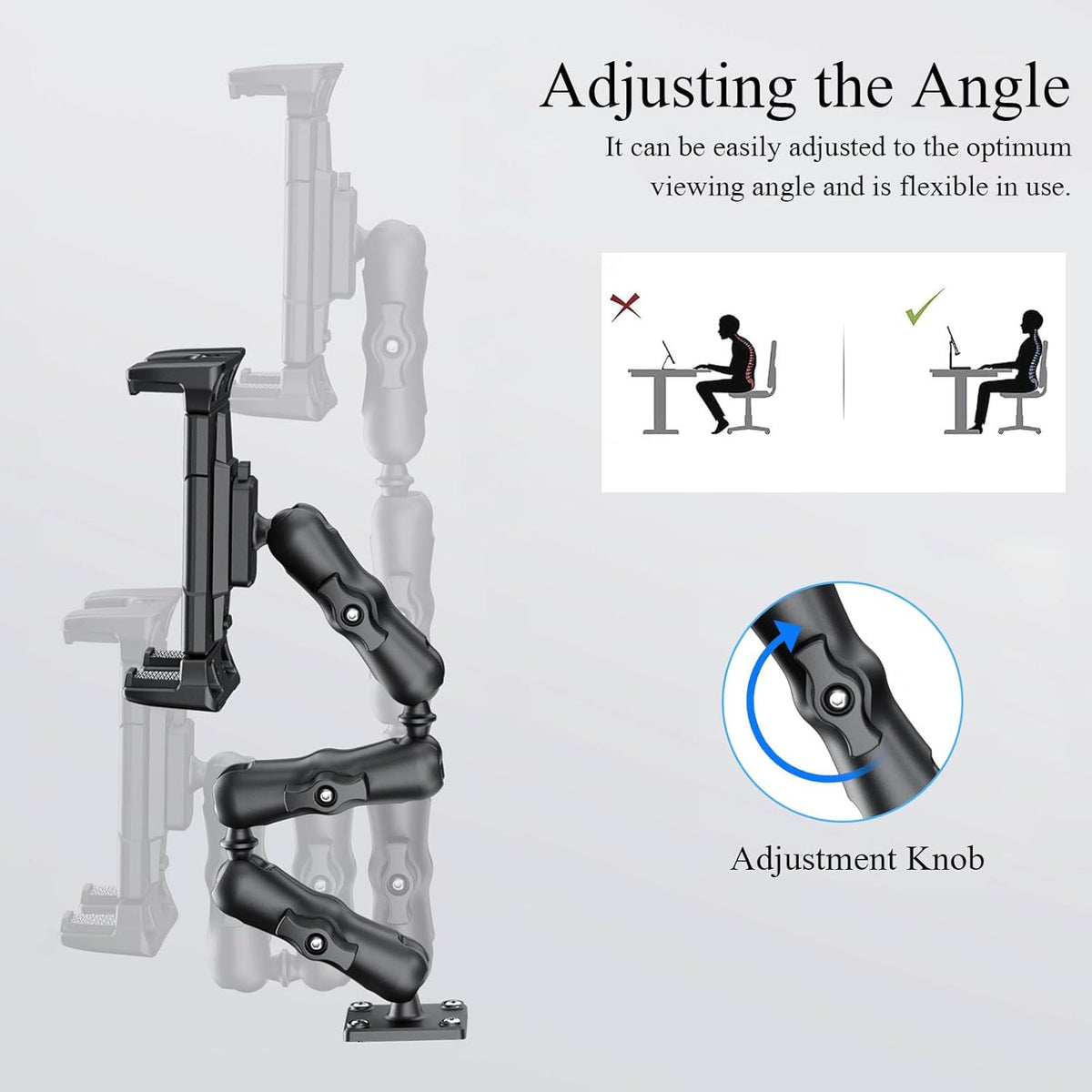 OHLPRO Heavy Duty Drill Base Tablet Mount Holder, 360° Adjustable iPad Mount Truck Dashboard, 3-Stage Stand for 5-13" iPad Pro Air Mini Galaxy Tab Switch, Tablet Vehicle for Car Wall Desk