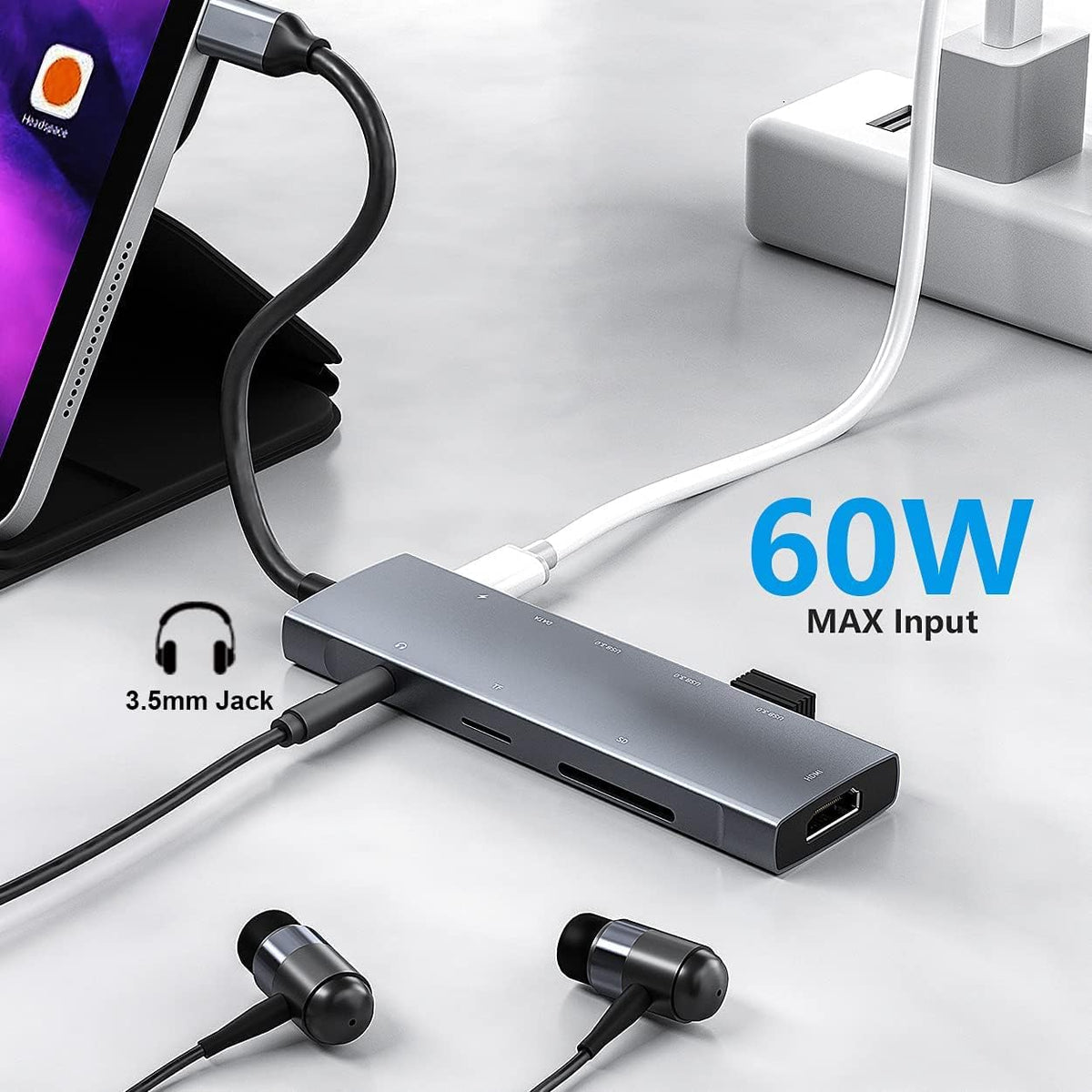 USB C Adapter Docking Station for Galaxy dex iPad Pro,USB-C Multiport Adapter with 4K HDMI,3.5mm Jack,PD 100W,3 USB3.0,SD/TF Card Slot,for MacBook iPhone 15 Samsung Tab