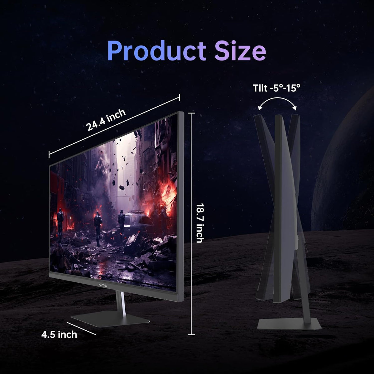 KTC 24.5'' Gaming Monitor 180Hz FHD,Fast IPS 1080P 1 ms, 128% sRGB HDR10,Freesync HDMI x 2 /DP x 1 VESA Tilt Adjustable Xbox PS5 Switch (HDMI Cable Included)