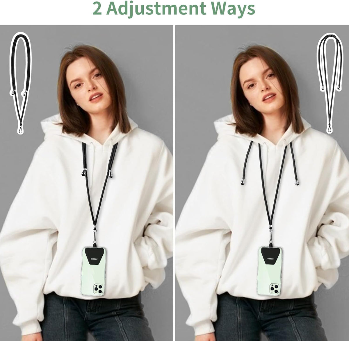 OUTXE Universal Phone Lanyard 2 Packs - 2× Adjustable Neck Strap, 4× Phone Patches- Apricot Elegance