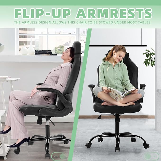 Video Gaming ChairErgonomic Computer Office Desk Chair with Comfy Lumbar Support PU Leather Recliner with Headrest Fixed Up Armrest Height Adjustable with 360° Swivel for Adults GamingBlack
