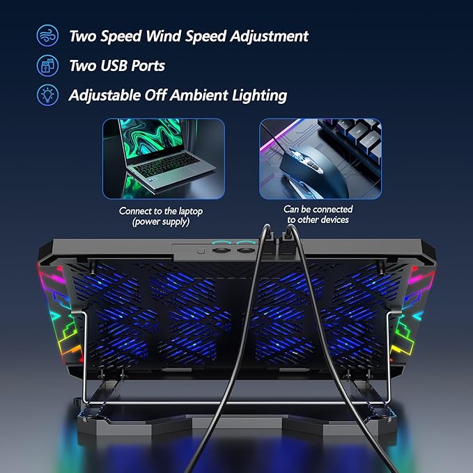 Laptop Cooling Pad with 12 Quiet Fans Slim Portable for 12-17.3 Inch Laptop Cooler Stand with 5 Height Adjustable Ergonomic Gaming Cooling Fan Pad with Two USB Ports & Phone Holder (Gear)